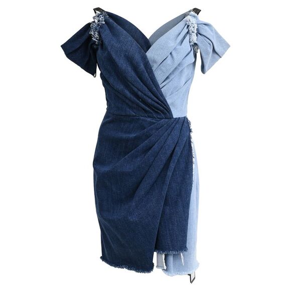 Dolce&Gabbana Dresses & Skirts - Dolce & Gabbana Patchwork Two Tone Mini Dress in Blue Denim